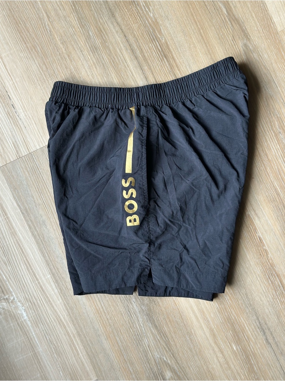BOSS Hugo Boss OLE Men’s Swim Shorts Black Gold Metallic Logo Trunks Size S